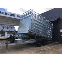 12 x 7 ft Extra Heavy Duty Flat Deck Hydraulic Tipping Cattle Stock Crate Livestock Trailer ATM 3.5 tonne