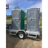 Tandem Portable Toilets And Trailer Ready For Use Pair