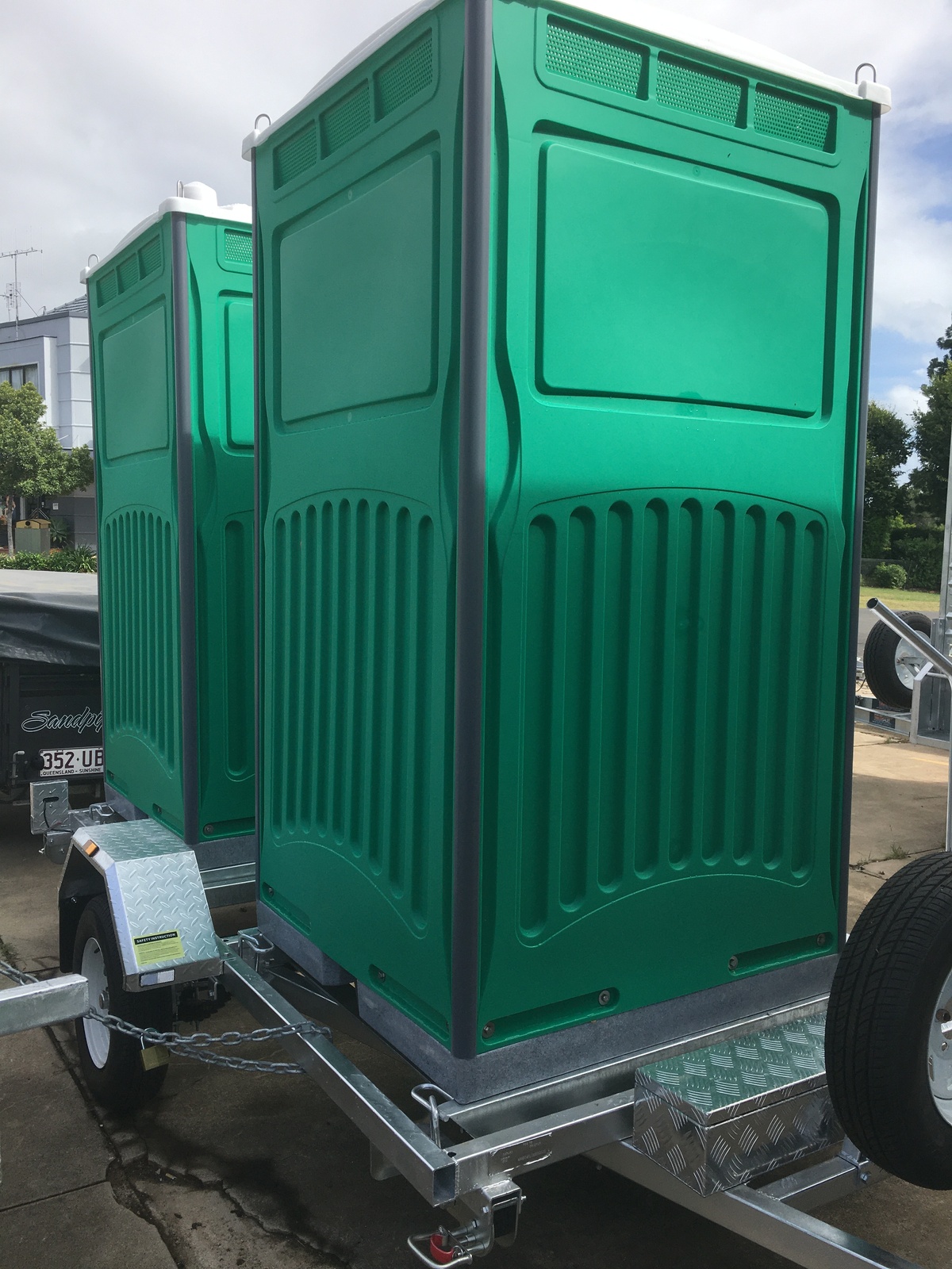 Tandem Portable Toilets And Trailer Ready For Use Pair Tandem Portable Toilets And Trailer Ready For Use Pair
