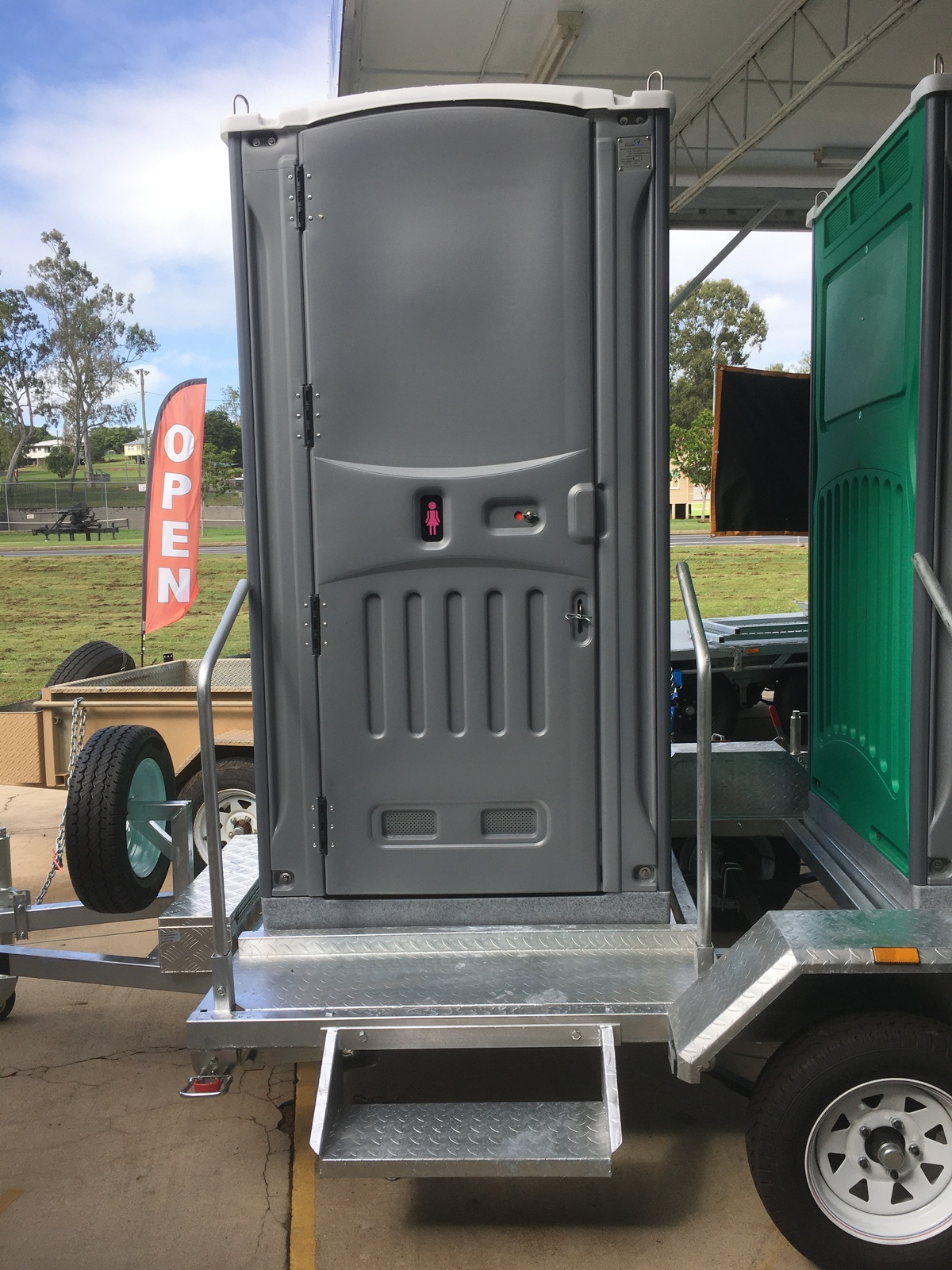 Tandem Portable Toilets And Trailer Ready For Use Pair Tandem Portable Toilets And Trailer Ready For Use Pair