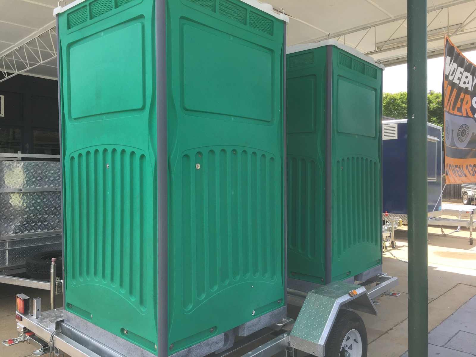Tandem Portable Toilets And Trailer Ready For Use Pair Tandem Portable Toilets And Trailer Ready For Use Pair